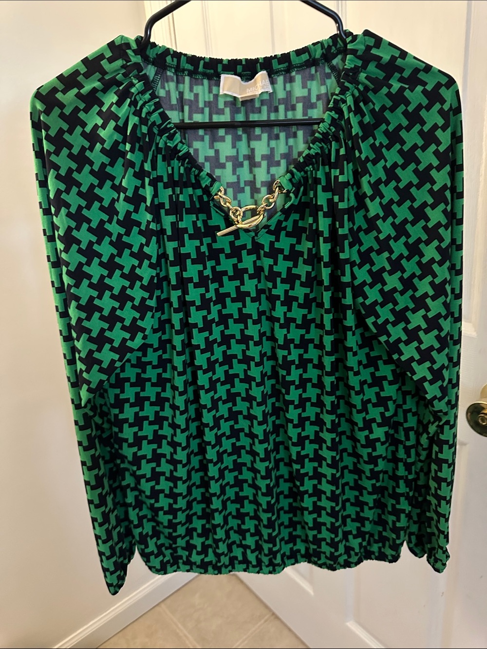 Michael Kors Green and Black Chain-Detail Tunic Top